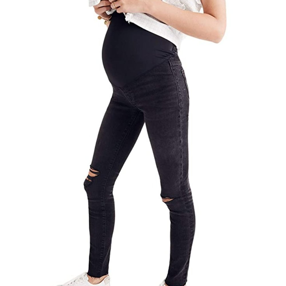 Madewell Black Maternity Skinny Jeans with Distressing, Full Panel Size 25, EUC